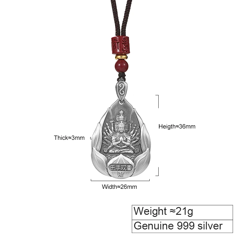 ZABRA Chinese Zodiac Guardian 999 Pure Silver Destiny Buddha Male and Female Necklace Pendant