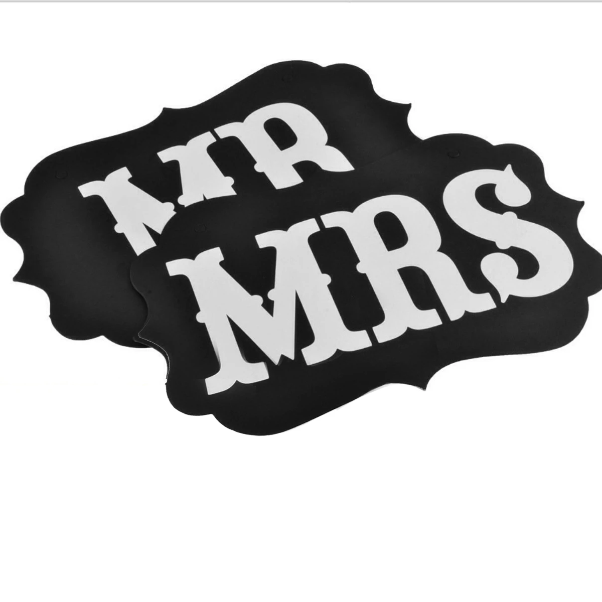 

2pcs Mr Mrs Signs Bride Groom Photo Props Decorations White Silk Ribbons Hanging Photos Notes Papers Wedding Party Supplies