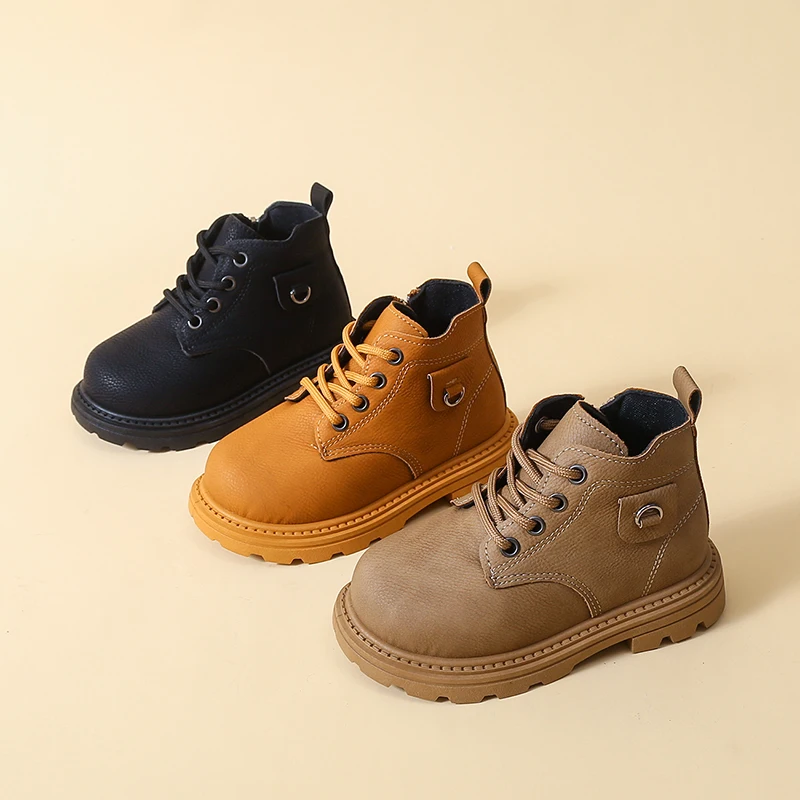 Kinder-Stiefeletten für Jungen und Mädchen, lässige Schnürstiefel, modische Kampfstiefel, leicht, rutschfest, für den Alltag im Freien, Frühling, Herbst, Winter – Detail 4