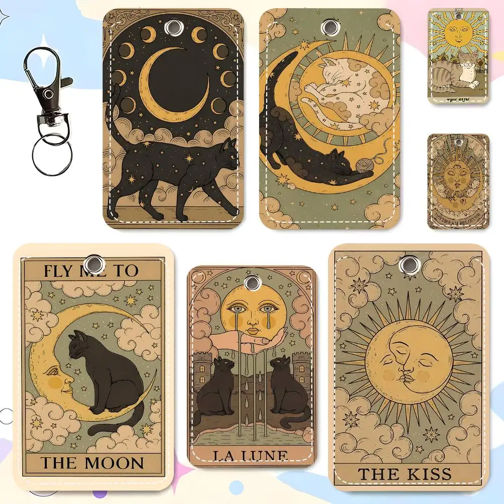 1pc Yin Yang Cat Card Case Keychain Access Card Bag Key Tag Ring Leather Card Holder Key Ring Access