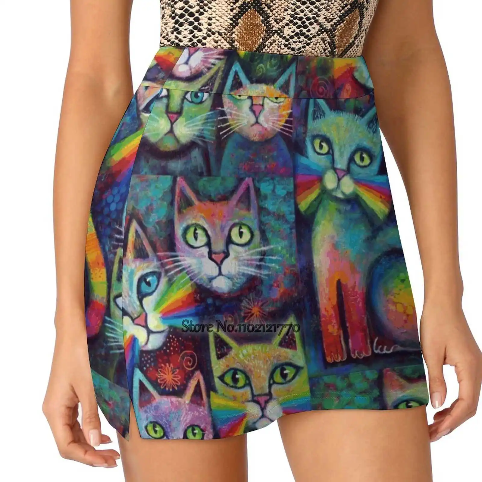 

Magicats 3 женские летние юбки из двух частей, повседневные спортивные пляжные юбки, юбки для девочек, абстрактные причудливые Коты, животные