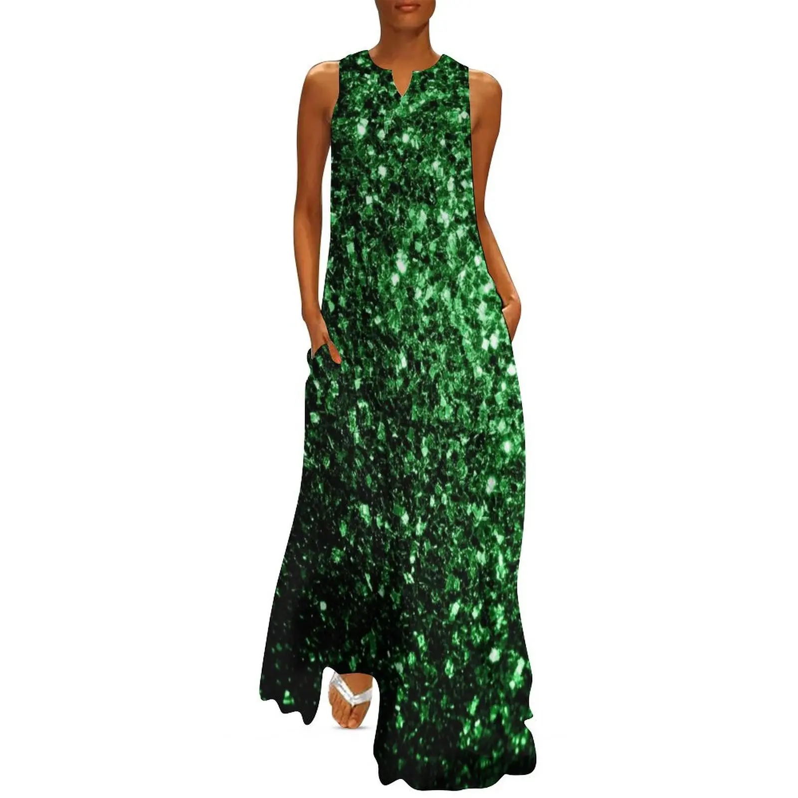 Glamour Dark Green faux glitter sparkles (Photo of Glitter - Not Reflective) Long Dress Dress for pregnant women