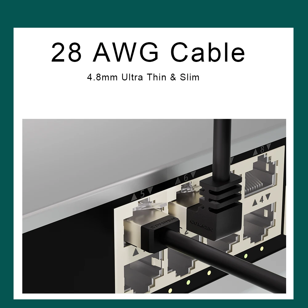 COMNEN Cat6a RJ45 90-stopniowy kabel Ethernet Slim Patch Cord Lan Cable UTP RJ 45 do panelu krosowego do przełącznika Elastyczny