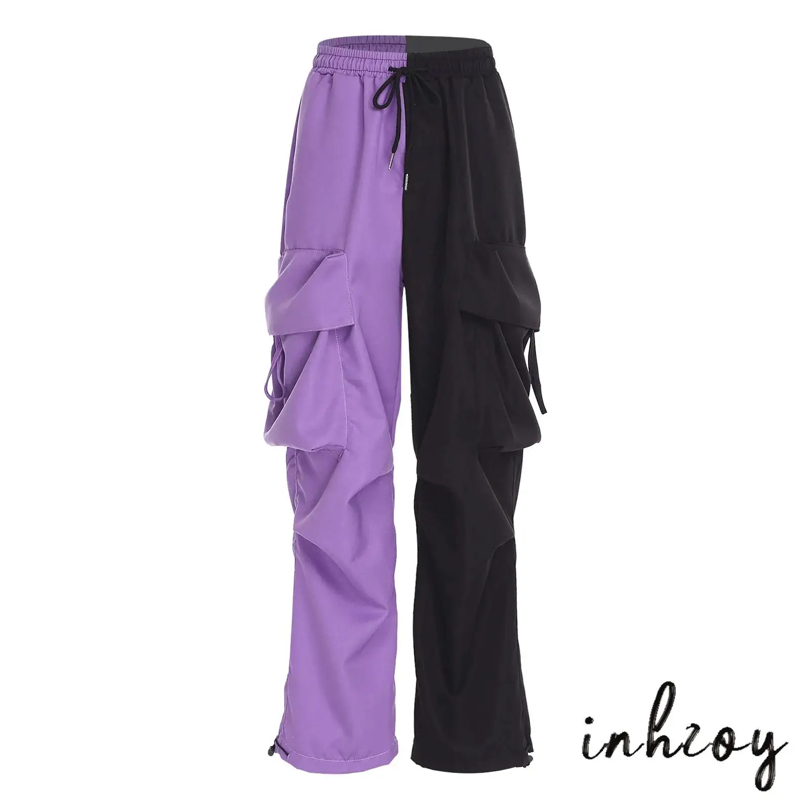 

Women Street Dance Style Cargo Pants Fashion Multiple Pockets Elastic Waist with Drawstring Long Pants Trousers Y2K Streetwear