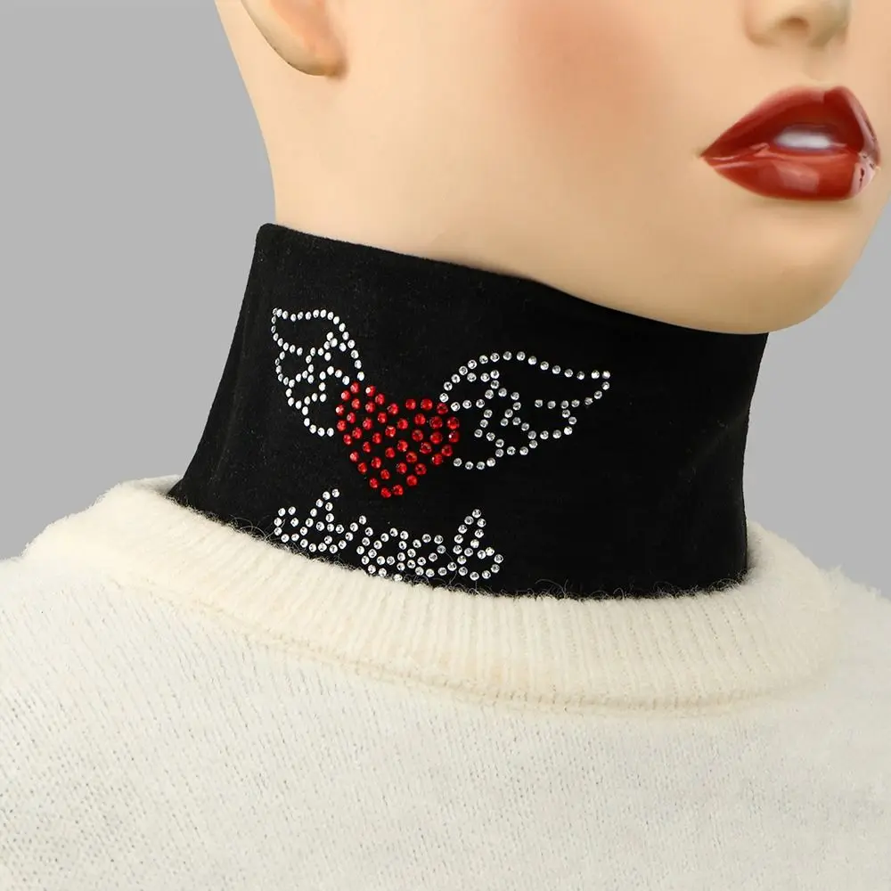

Fashion Neck Warmer Detachable Fake Collar Windproof Love Rhinestone Turtleneck Neck Warme False Collar Autumn Winter