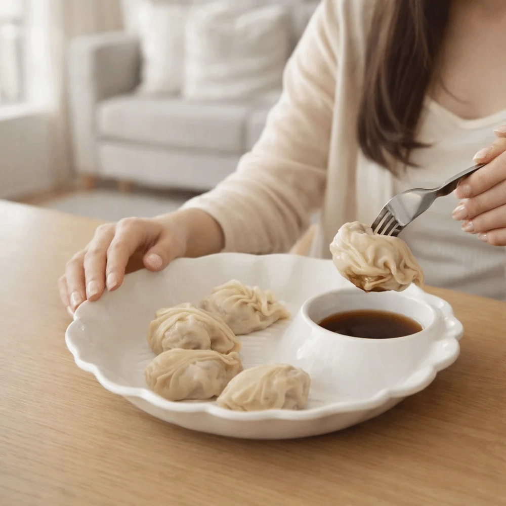 

Tableware Round Ceramic Dumpling Dishes Thicken Ruched Hem Serving Plates Divided Grids Snack Plate Party Serving