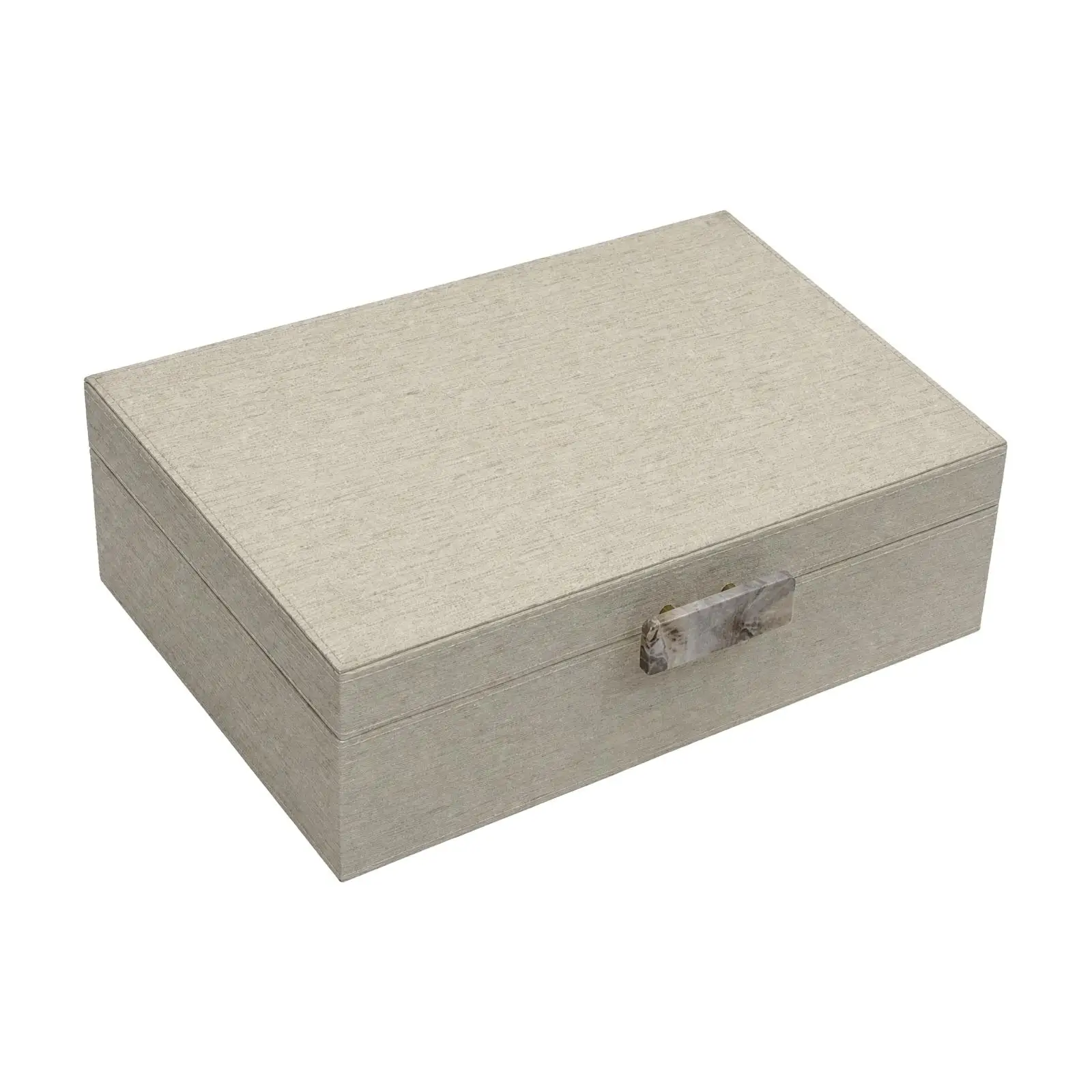 Necklace Storage Box with Wooden Frame and Jade Detail for Vanity Shelf Dresser Top Organization