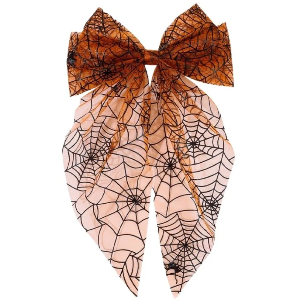 Embroidery Bowknot Halloween Hair Clips Lace Tulle Dress Up Mesh Bow Hair Clips Spider Web Punk Cosplay Hairpins Witch Party