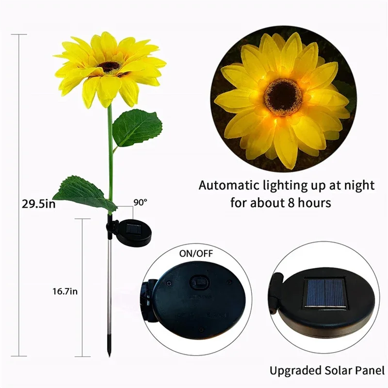 LED Simulação Solar Girassol Luzes, Jardim Quintal Lawn Night Lights, Stake Landscape Lamp, Decoração para casa, Flower Light, 1, 3 Cabeça