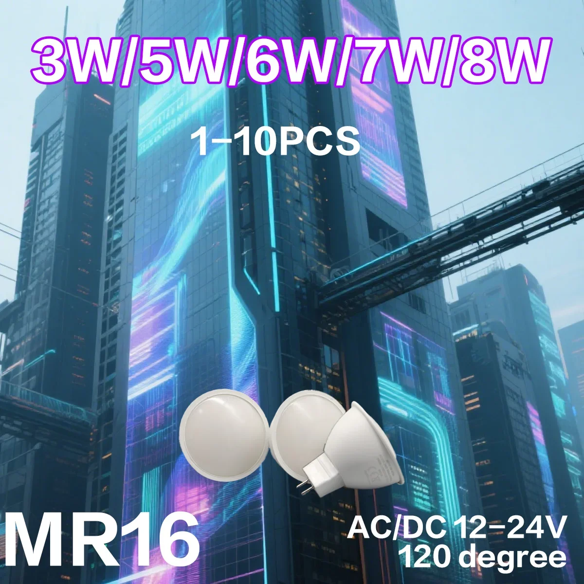 1-10PCS Led 12v MR16 Spot Light Bulbs AC DC 12-24V 120 Bean Angle 80+CRI 3W 5W 6W 7W 8W 100LM/W No Flicker Replace Halogen Lamp