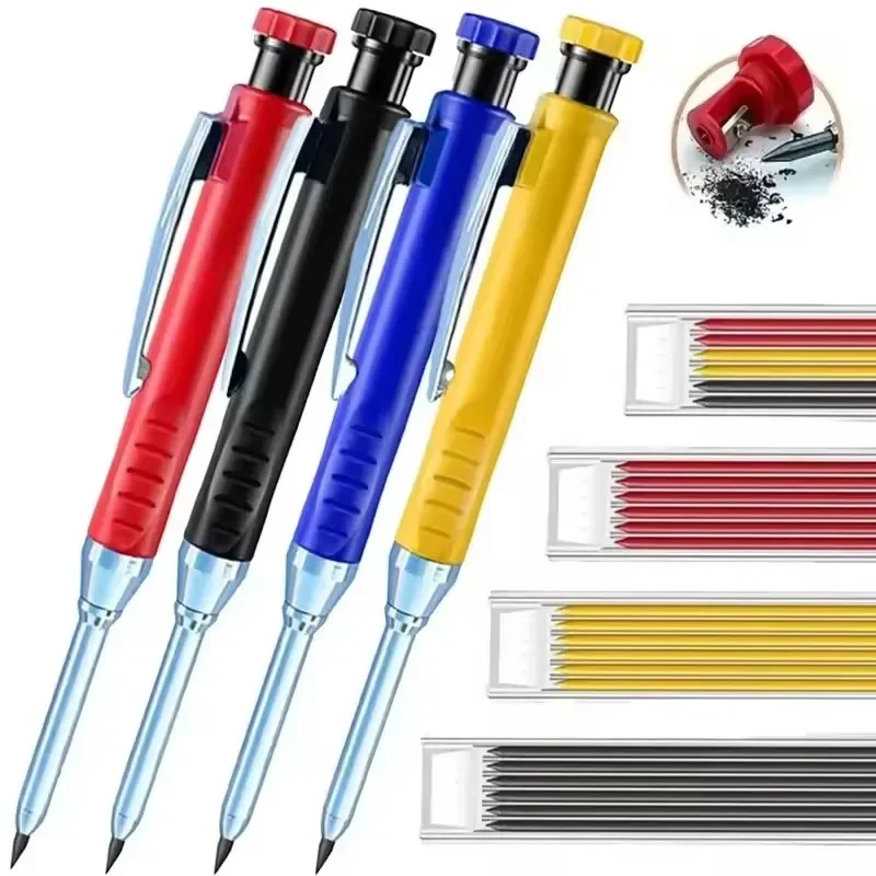 Juego de Lápices de Carpintero Sólidos, Herramientas para Trabajar la Madera, Lápiz Mecánico de 5 Colores Recargable, Herramientas para Trabajos de Construcción, Marcador de Carpintería