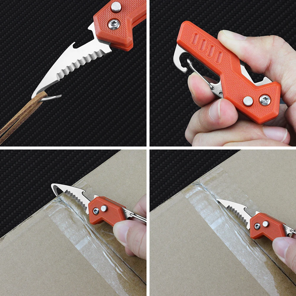 Tunafire Portable Multitools Knives Keychain Serrated Hook Knife Tool Outdoor Survival Camping Multi Folding Knife Box Opener