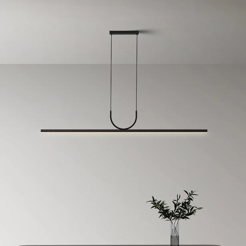 

Modern Simple LED Chandelier Black/White Dining Room Kitchen Island Long Pendant Lamp Restaurant Bar Coffee Office Hanging Light