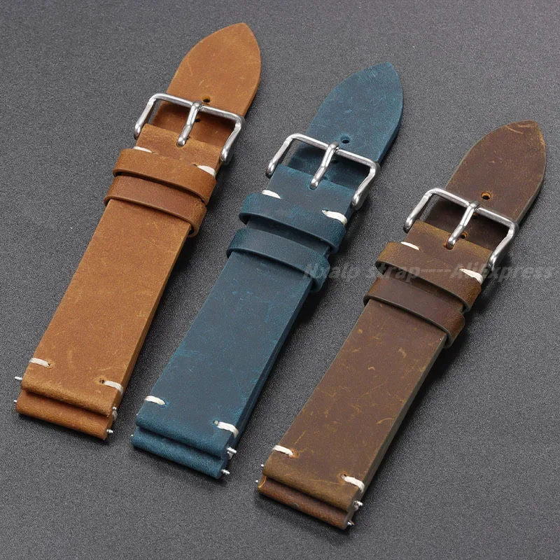 Vintage Leather Watch Strap 18mm 19mm 20mm 21mm 22mm Handmade Stitching Cowhide Watchband for Omega Bracelet Watch Accessories