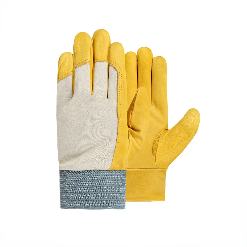 Men Work Gloves Soft Cowhide Driver Hunting Driving Farm Garden Welding Security Protection Safety Mechanic Glove