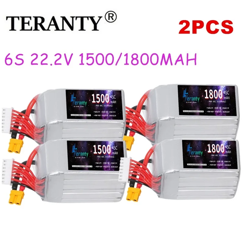 2PCS TERANTY Lipo Battery 6S 22.2V 1500mAh 1800mah 45C With XT60 XT30 T For Drone RC FPV Quadcopter Airplane Helicopter Hobby