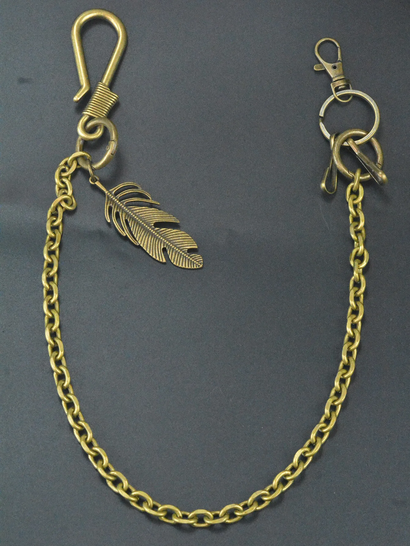 Gothic  bronze 24 inch pants trucker biker  jean 9mm anchor oval O link chain Indian Feather U belt hook keychain