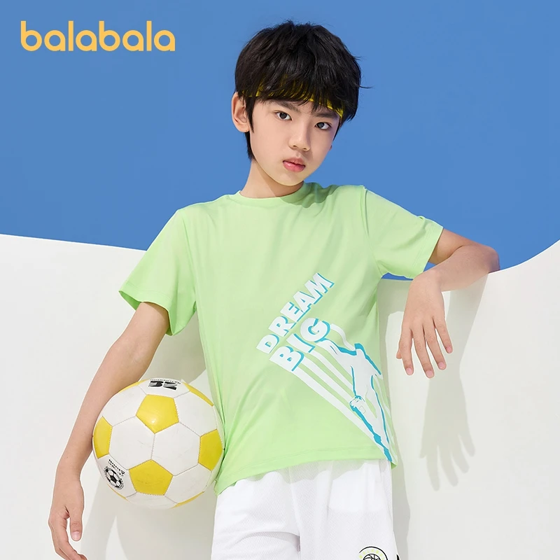 Balabala Children Clothing Boys T-Shirt 2024 Summer New Short-Sleeved Sportswear for Medium to Large Kids Quick-Drying Top