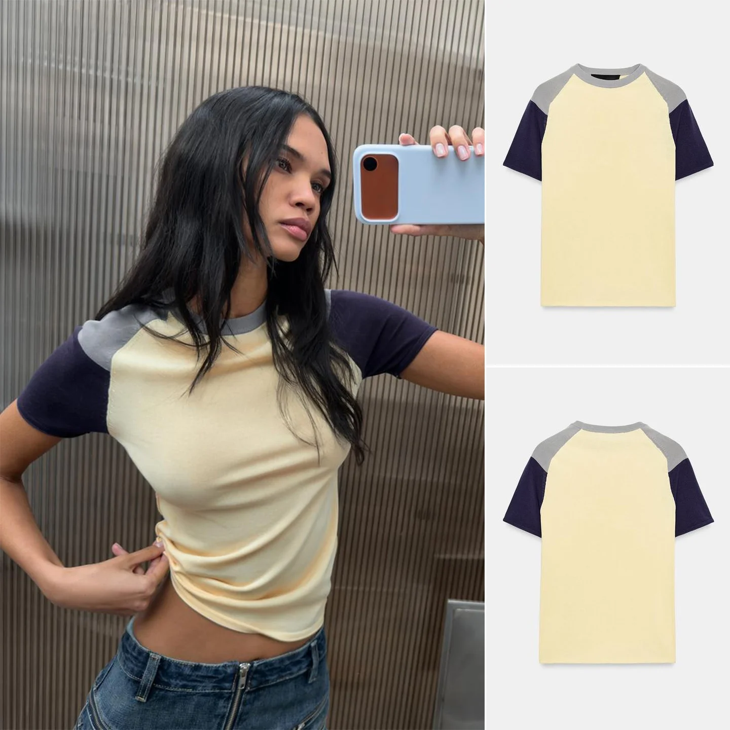 

Spring Summer New Women's Short Sleeve round Neck Casual Fashion Color Block Knitted Top Loose Fit Polyester Casual Style