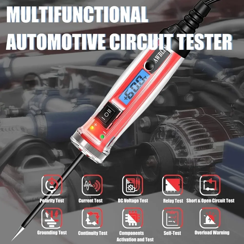 Auto Power Circuit Probe Voltage LCD Digital Tester with Voltage Display Illumination Relay Fuse Continuity Current Test tool