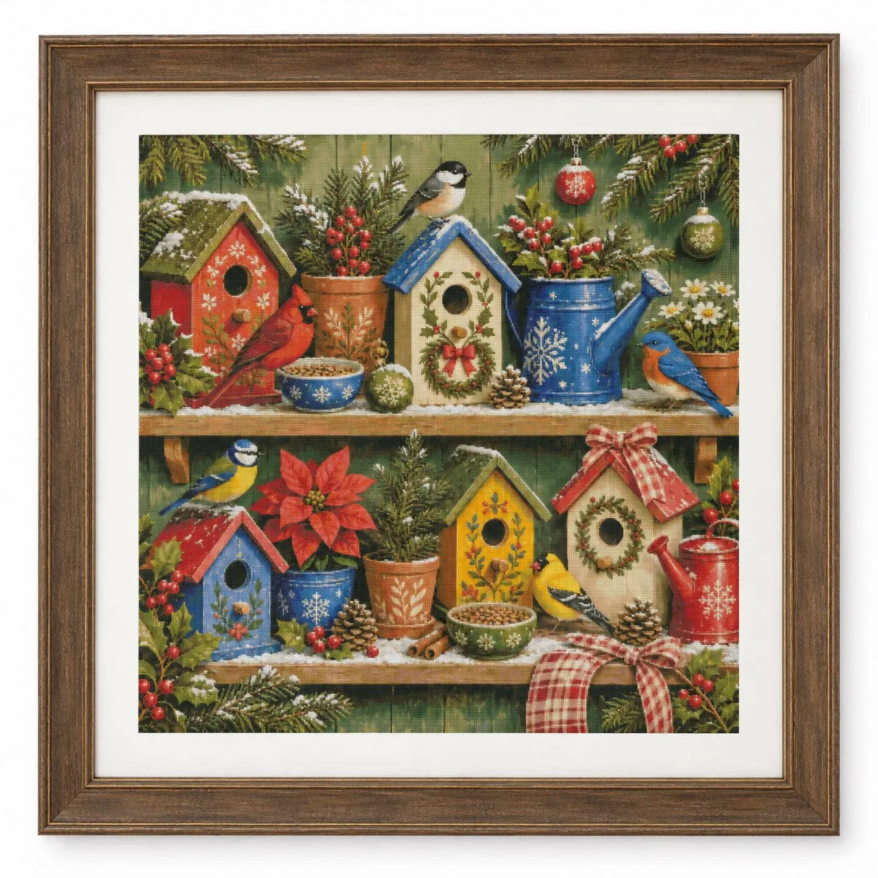 15CT [ZZ9314-Christmas Bird's Nest]11CT 14CT 16CT DIY Stamped Cross Stitch Kit with Printed Canvas and Cotton Threads Embroidery