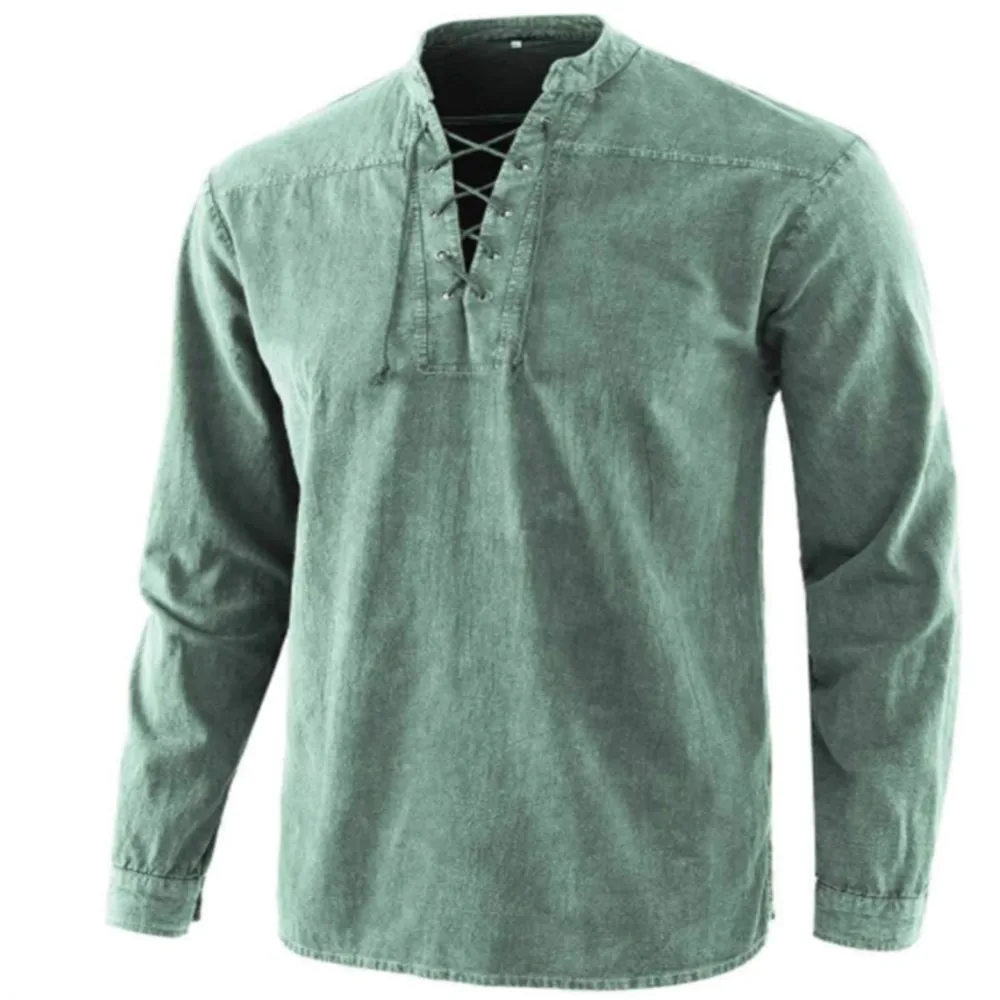 Medieval Renaissance Retro Men's Lace up Period Roman Shirt Viking Pirate Role Playing Dating Halloween Men's Top Costume S-5XL