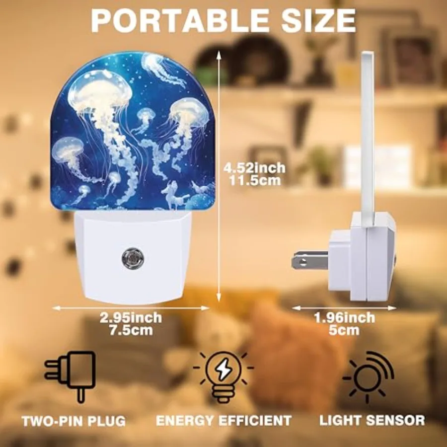 Underwater Night Lights Plug into Wall Night Light Dusk to Dawn Smart Sensor Decorative Round Led Lamp for Bedroom Kitchen Hall