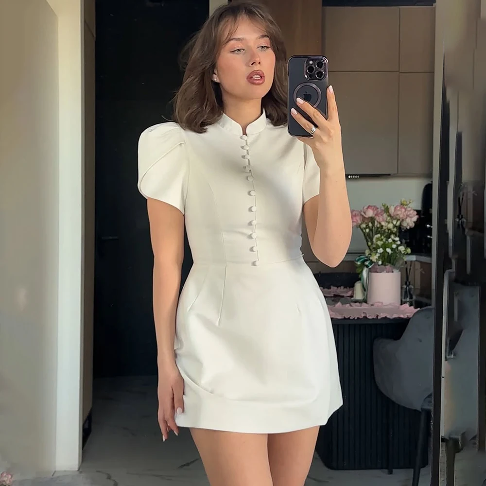 Tuularose Elegant Puff Sleeve Dress Fashion Solid Patchwork A Line Short Dresses Luxury Party Club Vintage Women Evening Dresses image 5