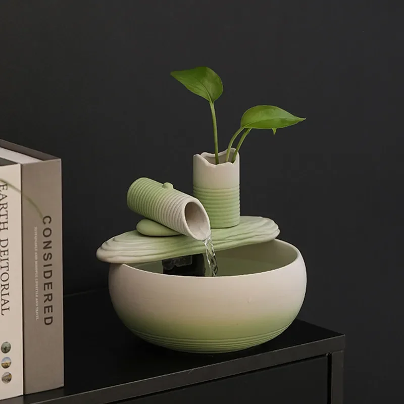 #Chinese Ceramic Small Flowing Water Ornament Circulating Feng Shui Ball Modern Minimalist Office Desktop Fortune Fountain