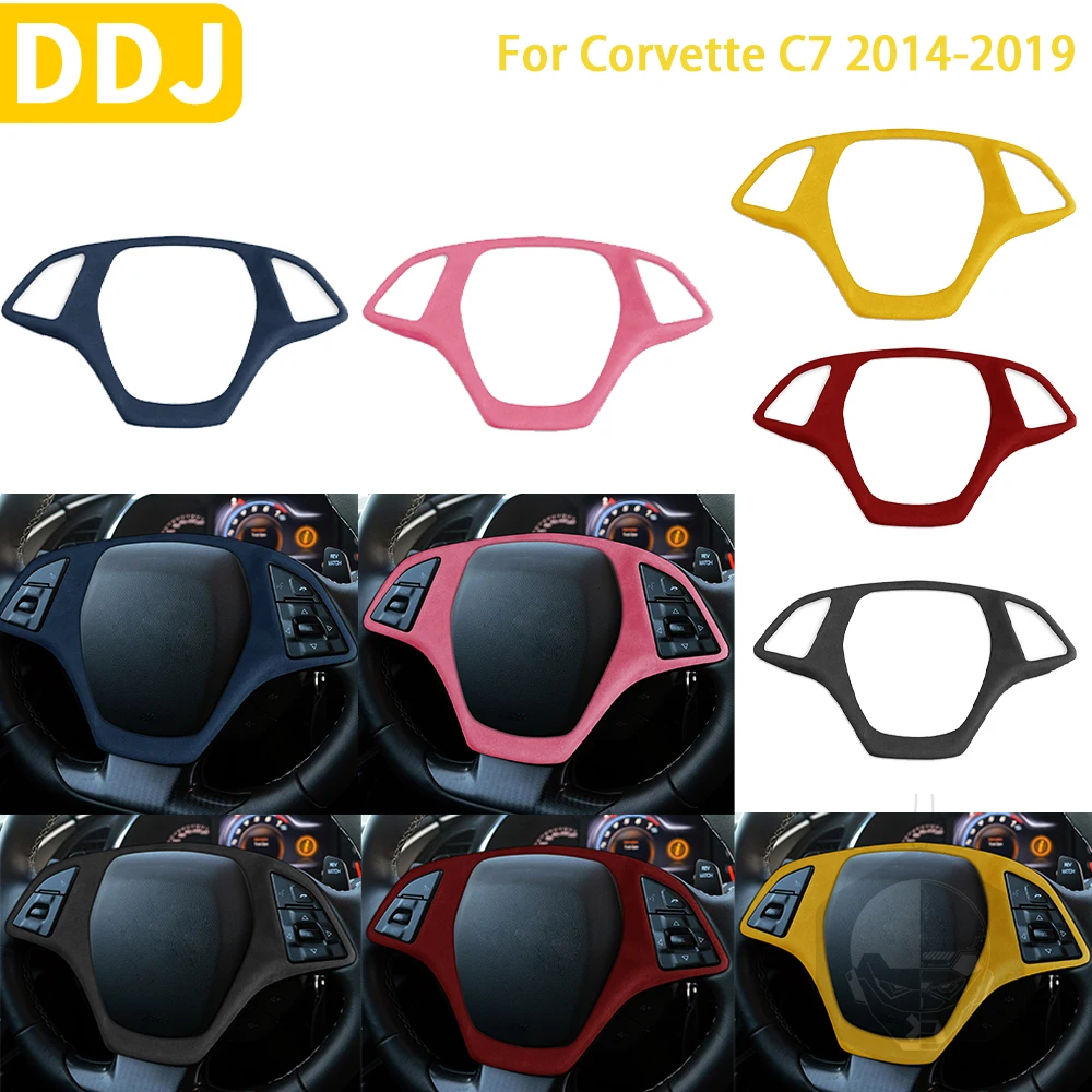 

For Chevrolet Corvette C7 2014-2019 Accessories Suede Car Interior Steering Wheel Button Frame Trim Sticker Decoration