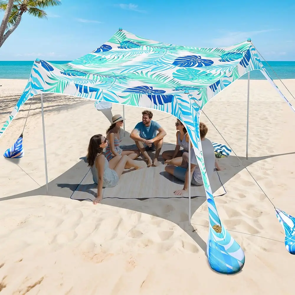 

Beach Tent Conopy With Upf50+, Outdoor Large Beach Sun Shade Shelter For Family Picnic Camping Travel Shore, 8 Sandbags, Sand