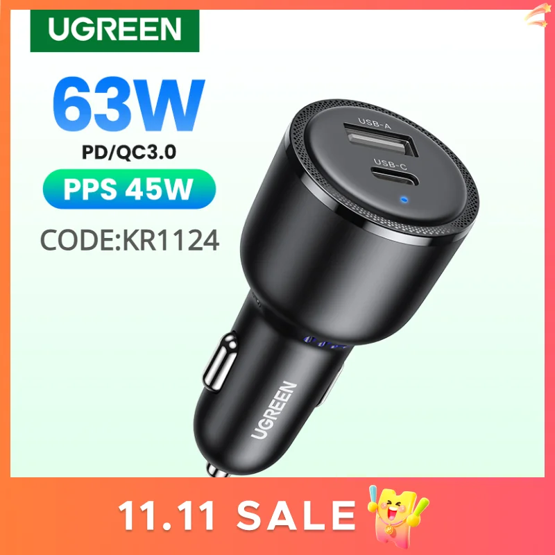 NEW in UGREEN 63W Car Charger PD QC 3.0 PPS 45W USB Type C Fast Charging for iPhone 17 16 Samsung Xiaomi Mobile Phone Charger