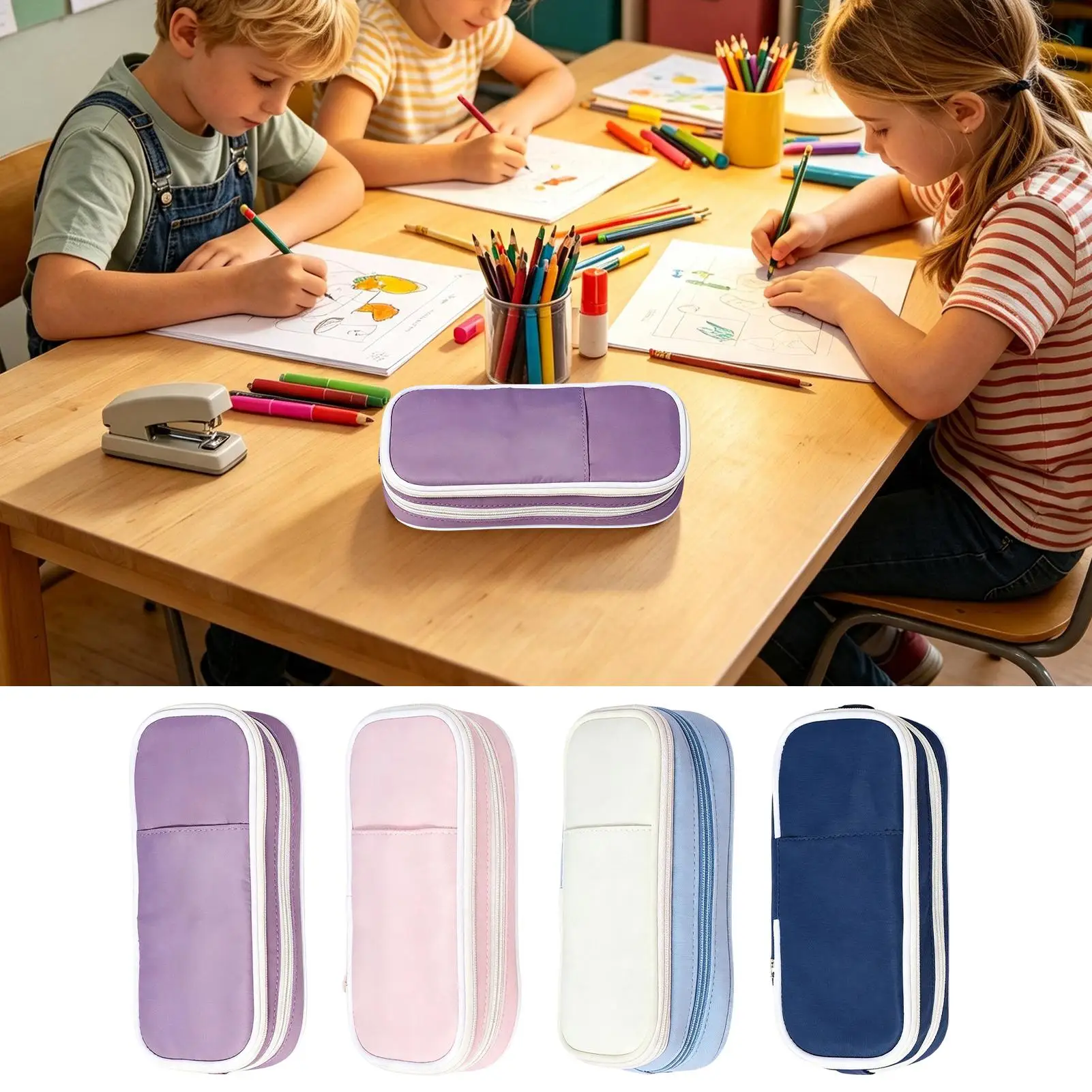 Pencil Pouch For Girls Stationery Storage Organizer School Supplies Soft Quilted Pencil Pouch Bag For Classroom College Backpack