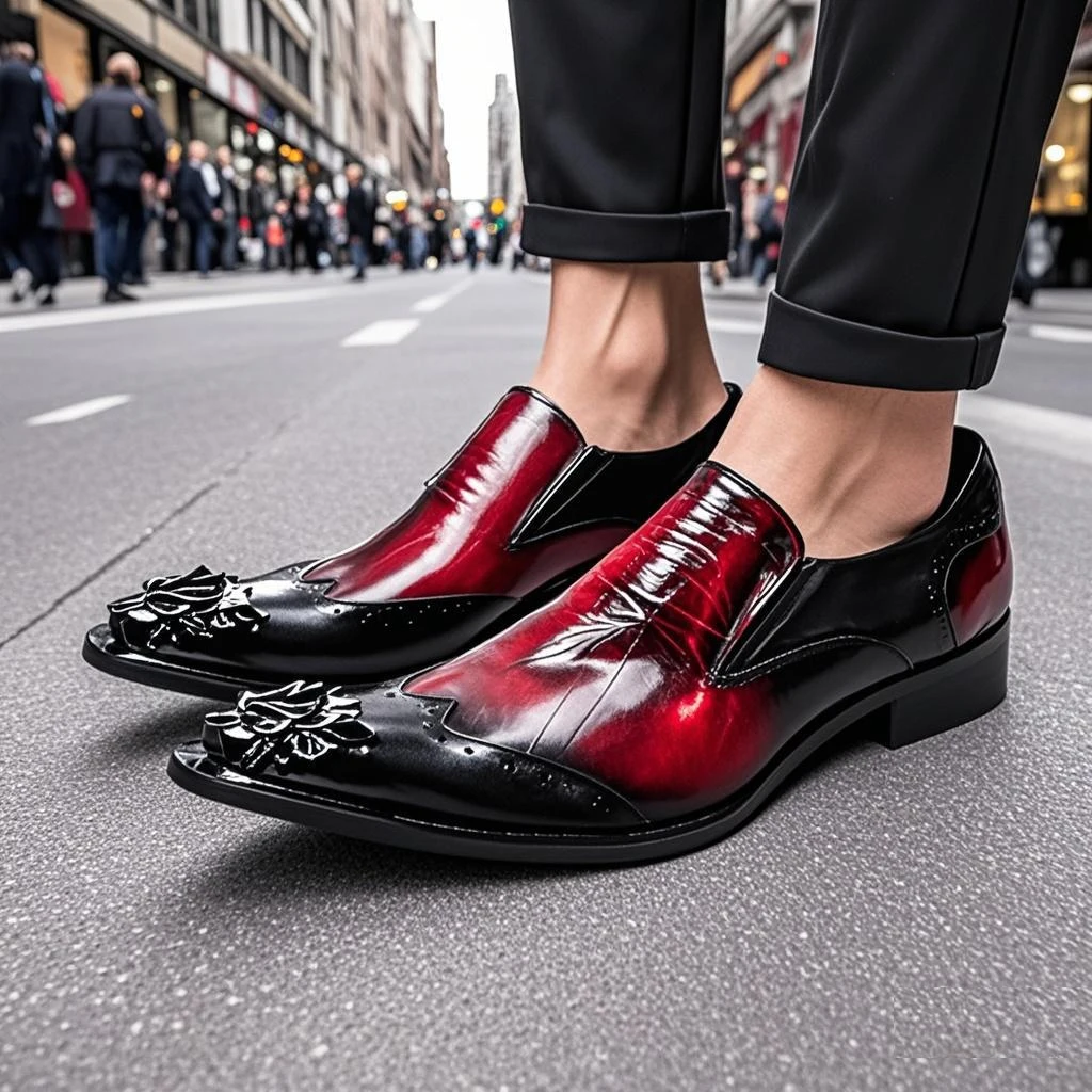 New Business Rivets Men Dress Snake Shoes Fashion Hollowing out Man Leather Shoes Social Sapato Male Oxfords Flats Wedding Shoe
