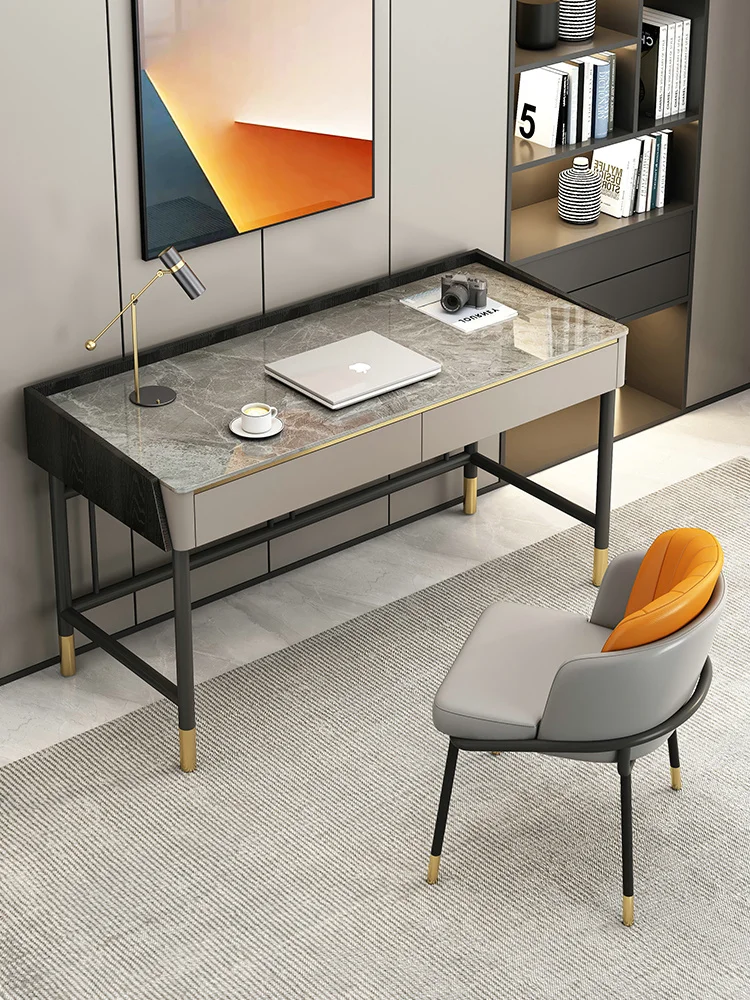 

Light luxury rock board desk, modern desktop computer, girl's bedroom, writing, simple office and home use