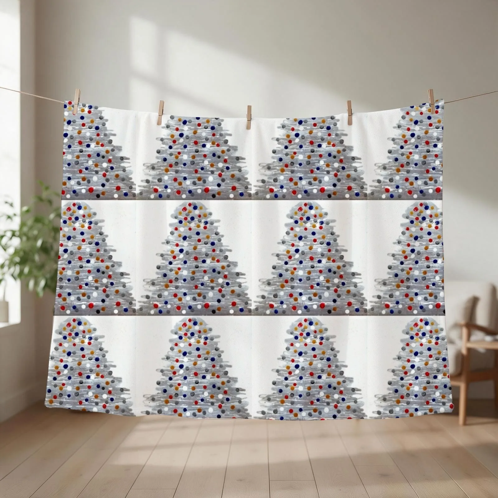 Silver Xmas Tree Throw Blanket couch cozy soft plush fuzzy picnic outdoor blanket