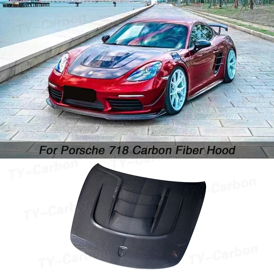 

For Porsche 718 T Style Dry Carbon Fiber BodyKit Front Hood Cover Engine Bonnet For 718 Cayman Boxster Auto Kit FRP 2016+