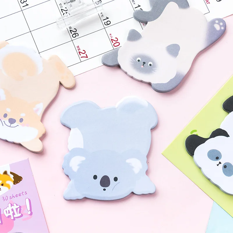 30 Pcs/pack Cute Animal Shaped Sticky Notes Cute Patterns Kawaii Self-Sticky Notes Memo Pad for School Office Home Kids Students