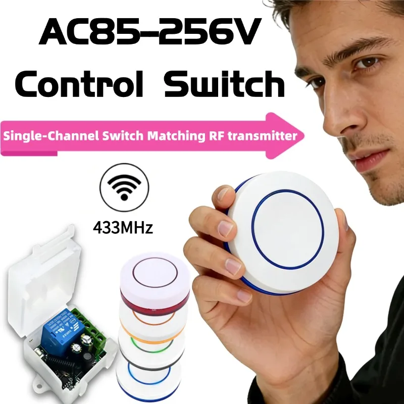 RF 433MHz Wireless 10A Relay Receiver Remote Control Light Switch 220V 110V 230vMini Round Button Wall Panel Switch For LED Lamp