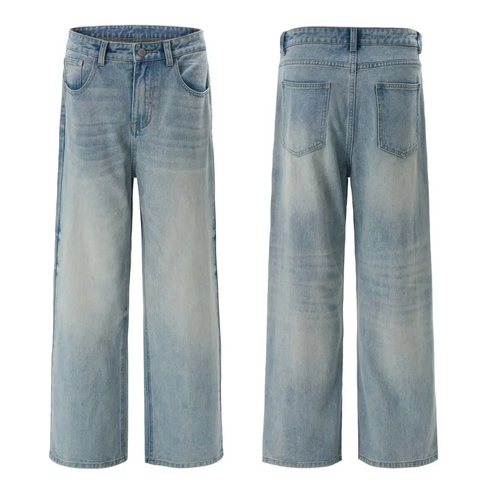 

New Fashion Men's Wear Denim Pants Washed Bamboo Joint Pattern Baggy Men Loose Wide Leg Jeans Oversized Distressed Baggy Pants