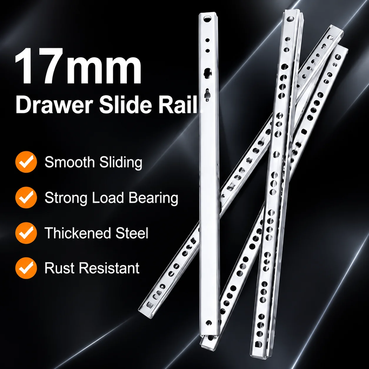 4 Pieces of 17mm Narrow Drawer Slides, Two-Section Steel Ball-Bearing Side-Mounted Guides, Silent and Smooth Semi-Extension Design, Suitable for Replacing Drawers in Cabinets, Wardrobes, Desks, Dressers, and Small Furniture