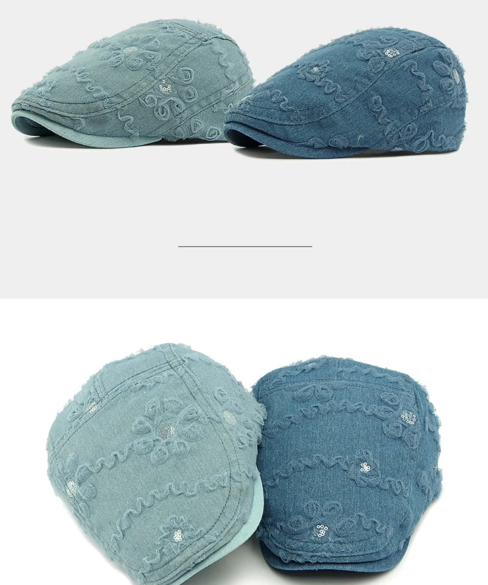 HT4790 Baskenmützen für Männer und Frauen, Frühling-Sommer-Sonnenmütze, Vintage-Künstler-Malermütze, Spitzenblumen-Ivy-Flachmütze, Baskenmützen für Damen und Herren – Detail 1