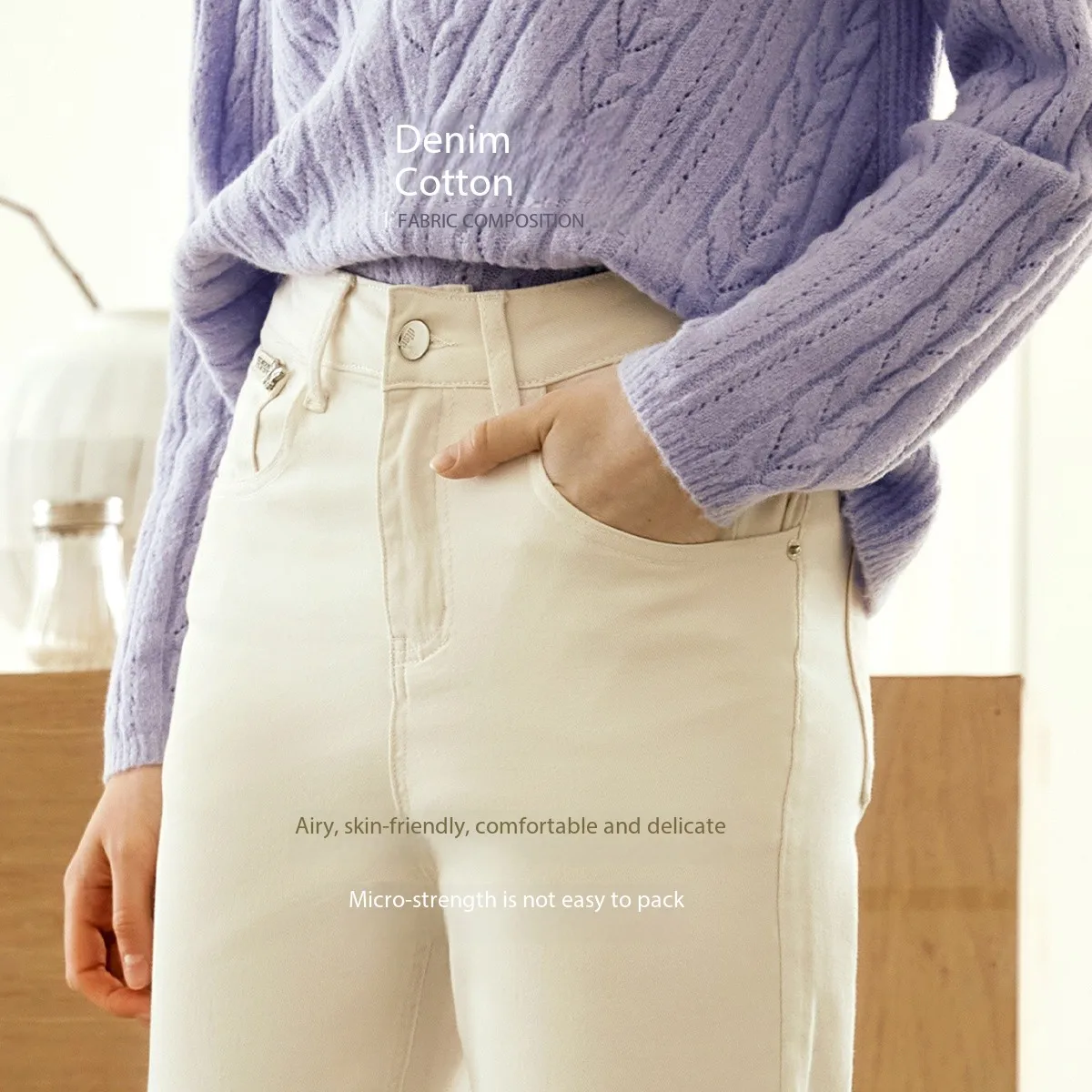 OLrain Pure Cotton Straight Jeans Women 2025 Autumn Solid Office Lady Workwear High-waist Pancil Long Trousers N56QA93352