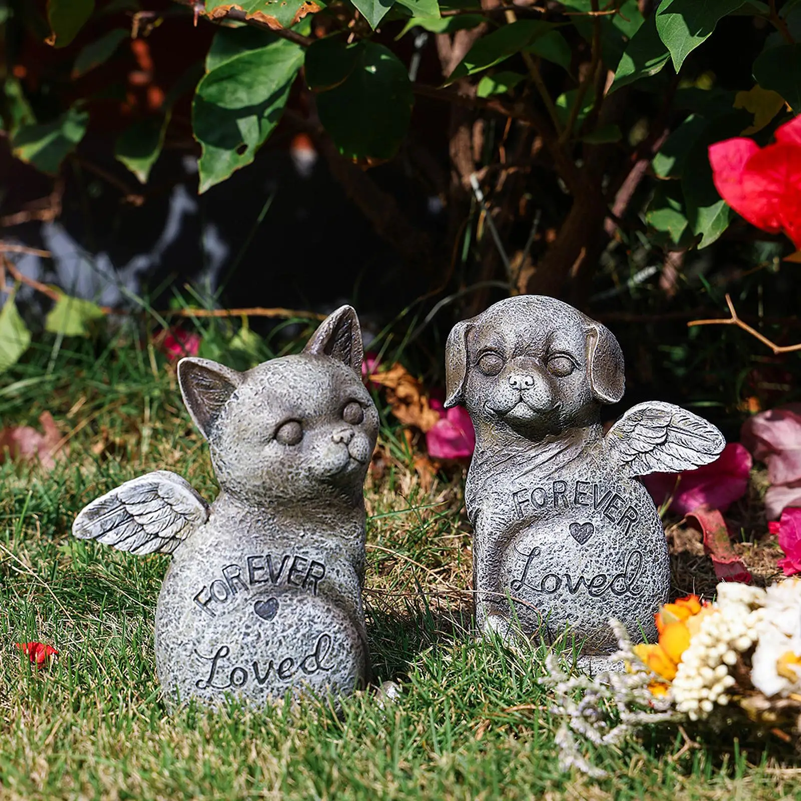 Pet Memorial Statue Decorations Pet Grave Marker Resin Cats Dogs  Tombstone for Outdoor Backyard Garden Decors Pet Lover Gift