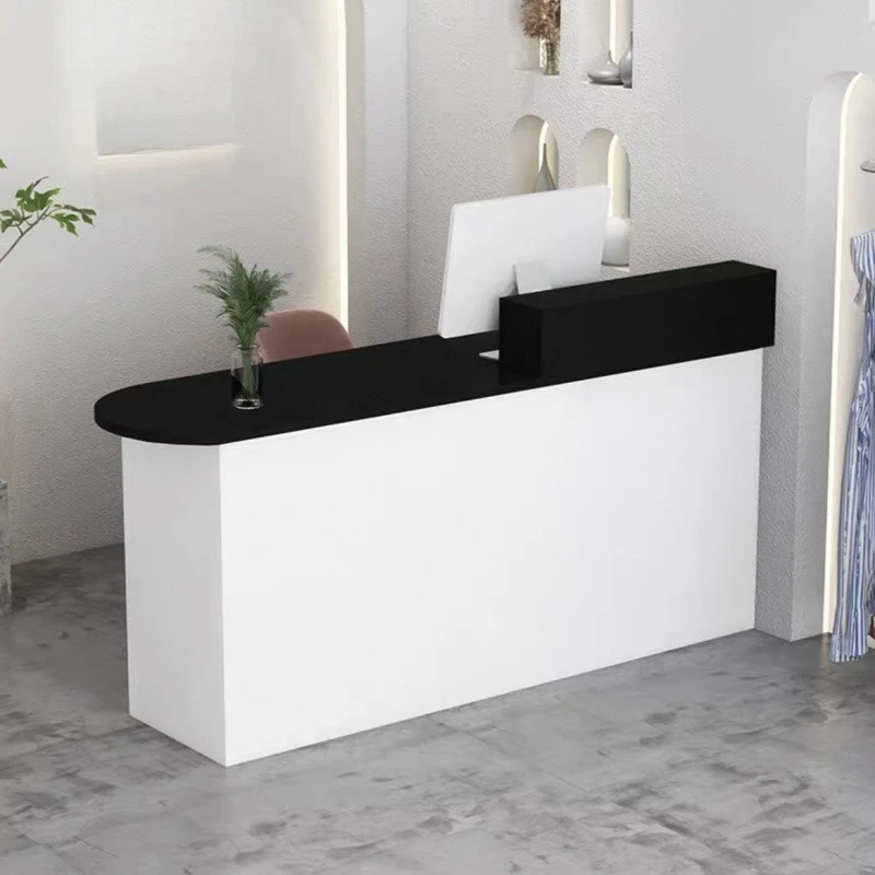 Clothing store checkout page Simple modern curved reception desk Barber shop Small front desk Beauty salon Bar table - view 2