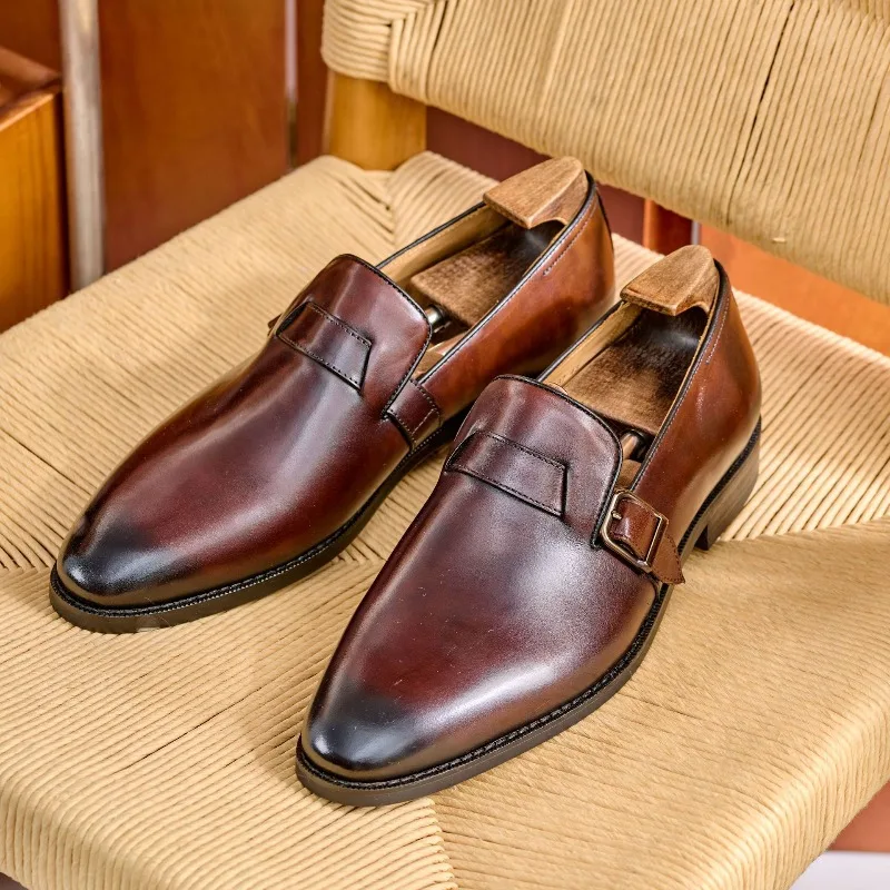 

Men Loafers Shoes Genuine Leather Solid Color Low Heel Buckle Business Formal Banquet Shoes High-quality Men Shoes