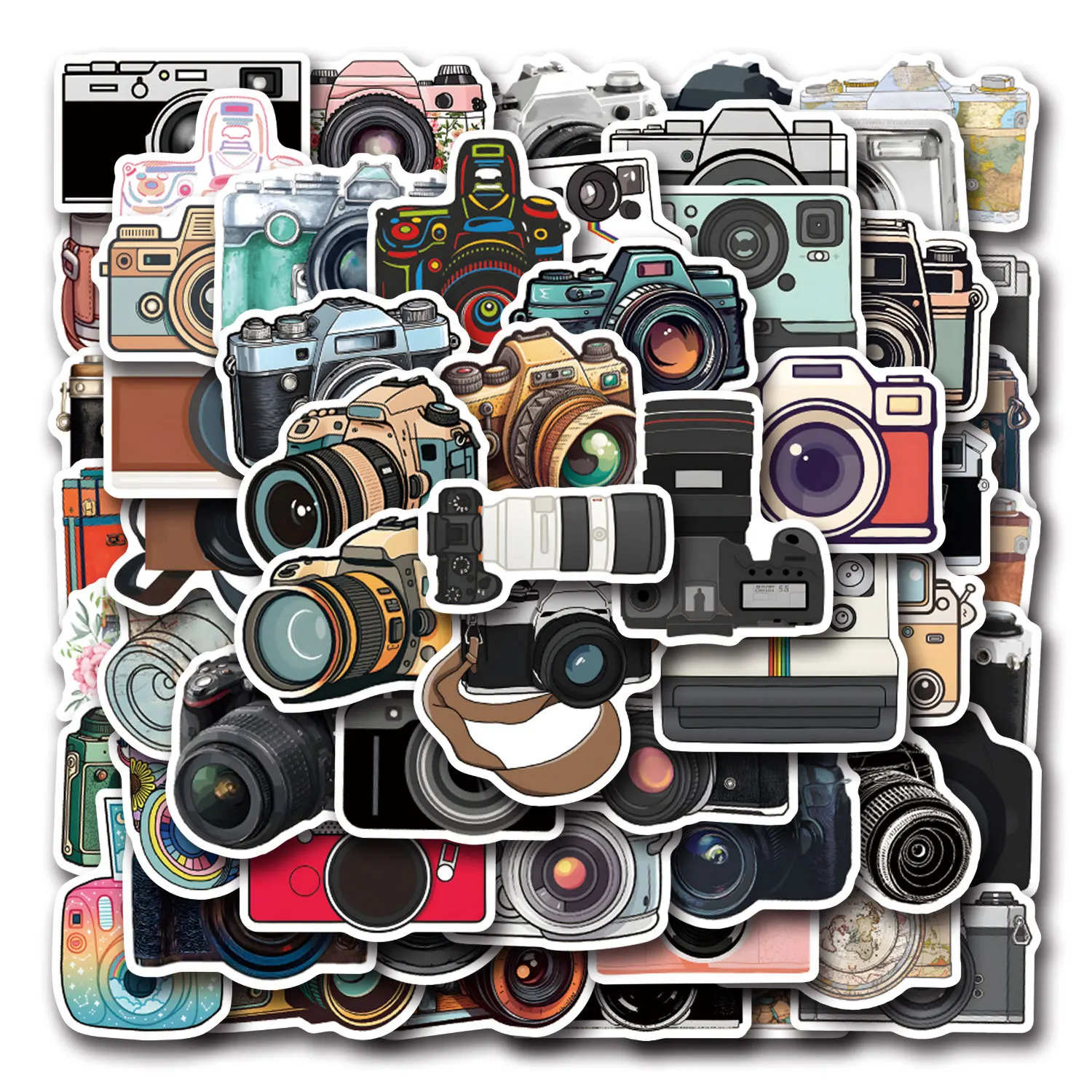 55 Stück Vintage-Kamera-Aufkleber Retro-Fotografie Vinyl-Sticker für Laptop, Wasserflasche, Handyhülle, Scrapbook, Gepäck, DIY-Basteleien
