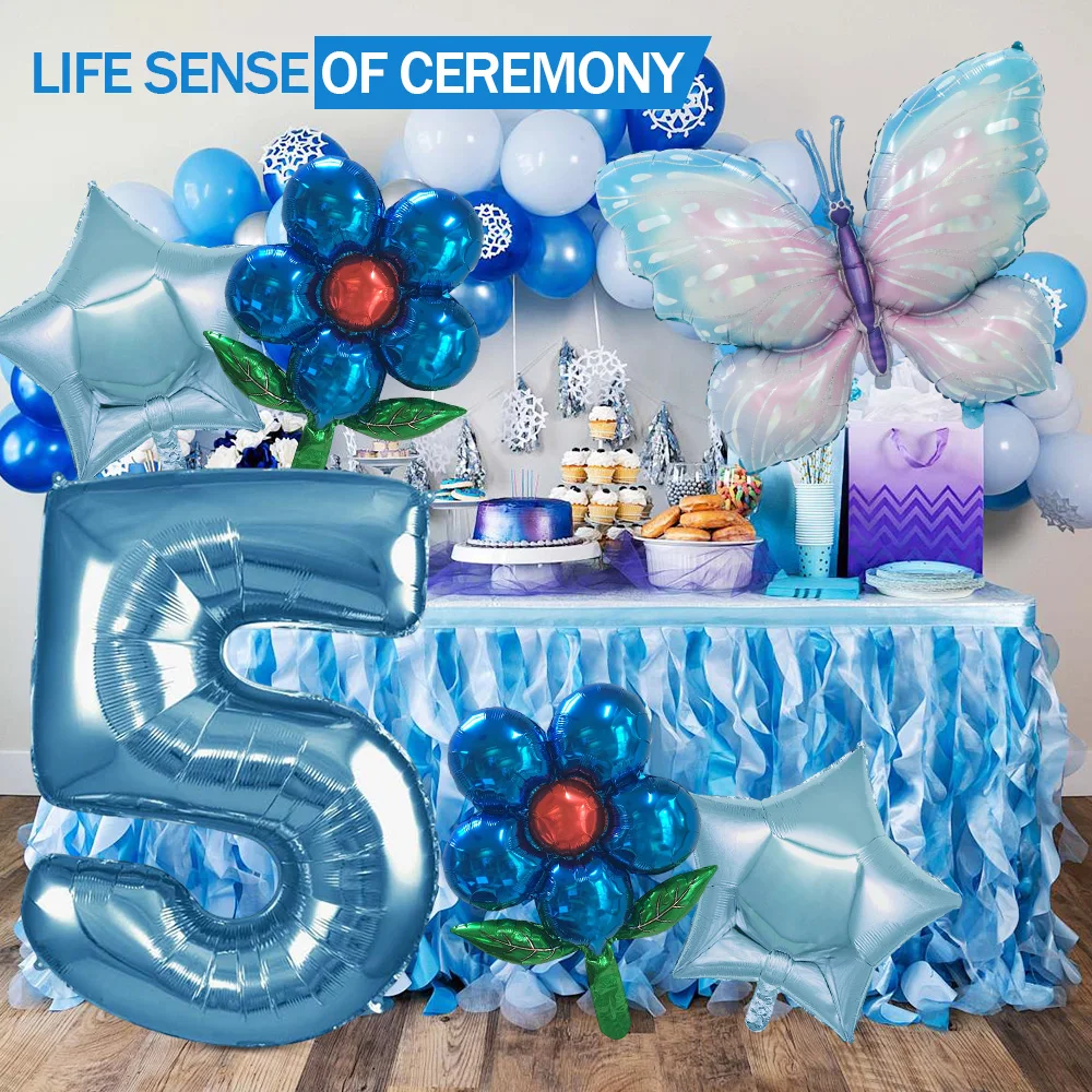 

Blue Butterfly Foil Balloons Set Number Stars Flower for Birthday Party Baby Shower Festival Activities Background Decor Supplie