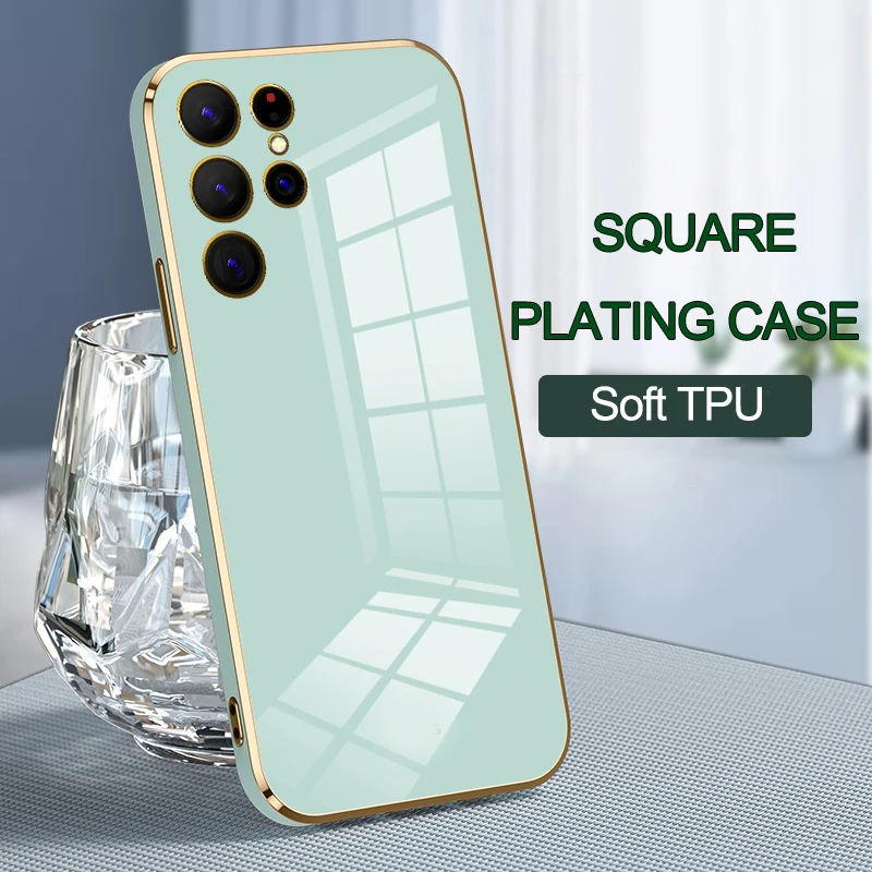 Samsung Galaxy S Series S23 Ultra S22 S21 S20 Soft Silicone Case with Luxury and Fashionable Square Electroplated Phone Case