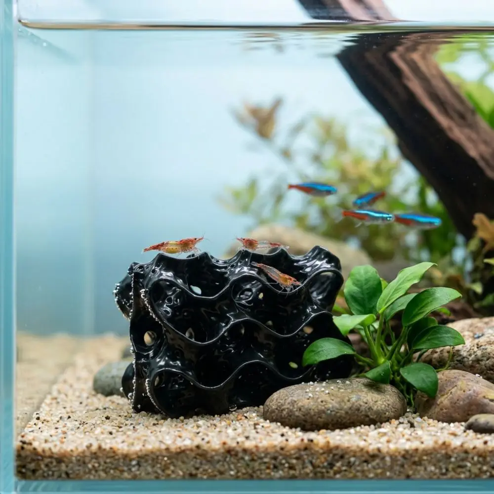 3D Printed Porous Fish Breeding Cave Wave-Shape Hollow Out Aquarium Shrimp Shelter Plastic Multi Channel Small Fish Safe Refuge